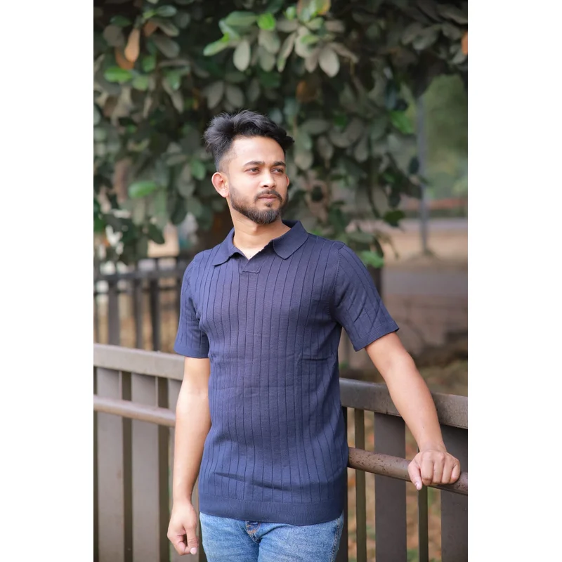 Premium Knitted Old Money Polo-Navy Blue